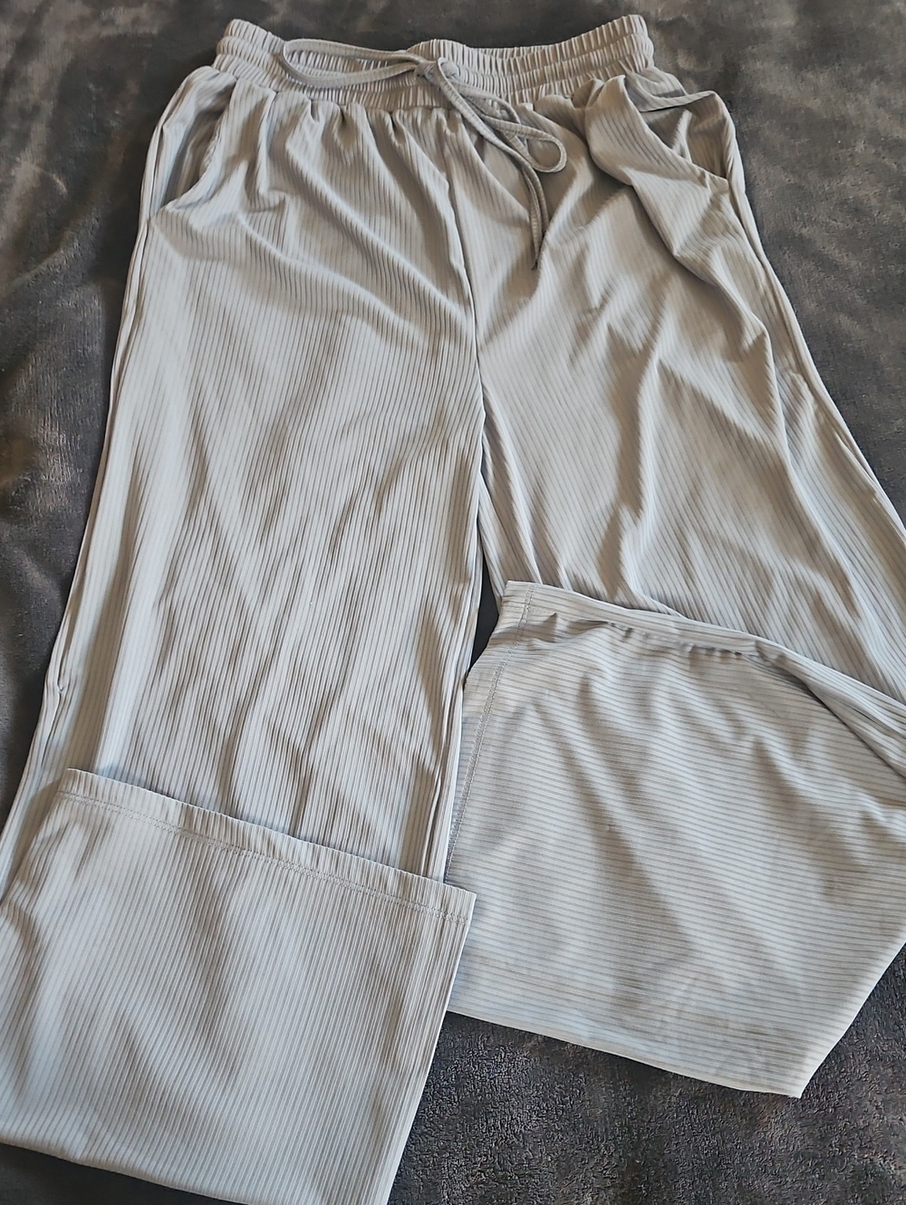 Womens Light Gray Ribbed Drawstring Pants